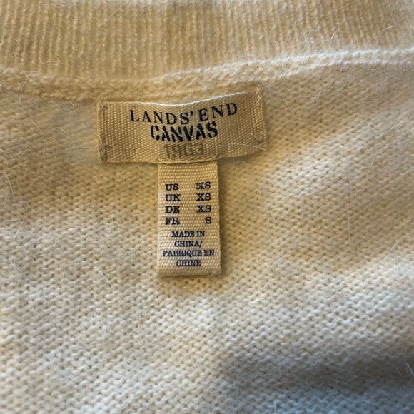 Land’s End Canvas Angora Rabbit Hair Blend V-Neck Sweater Cream Color Size XS - Picture 2 of 7